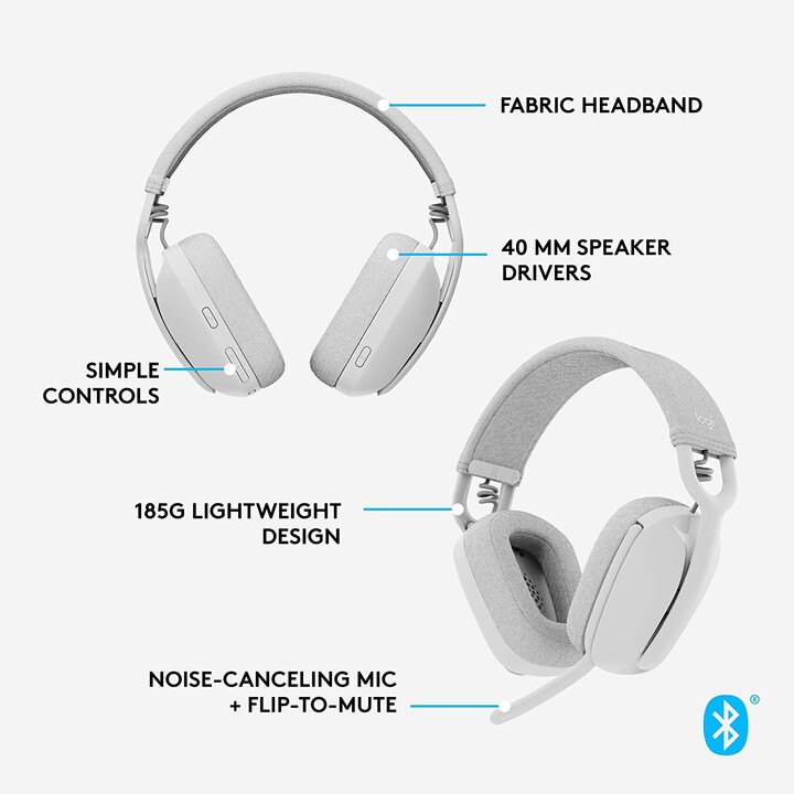 Logitech Zone Vibe 100 Wireless Bluetooth Headphones White