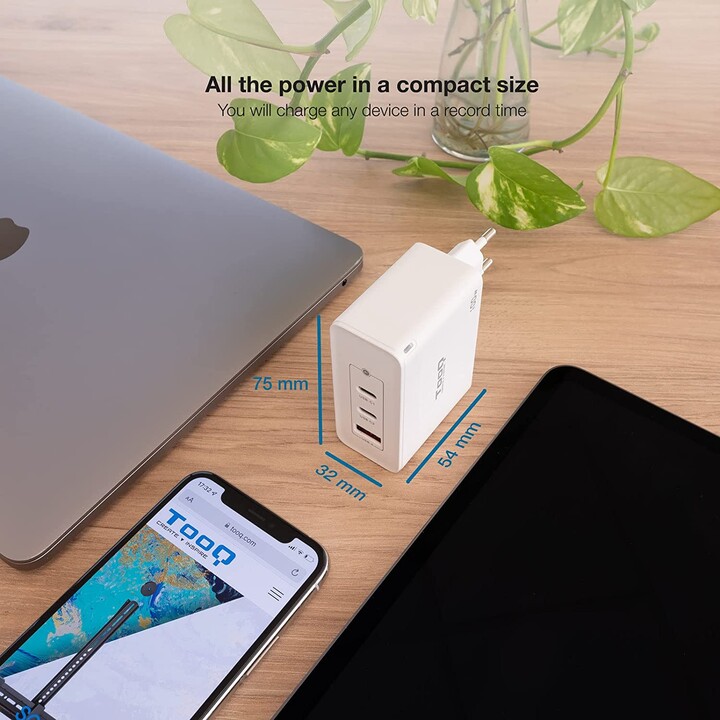 Caricabatterie da parete TooQ TQWC-GANQC2PD100W/ 2xUSB tipo C/ 1xUSB/ 100W
