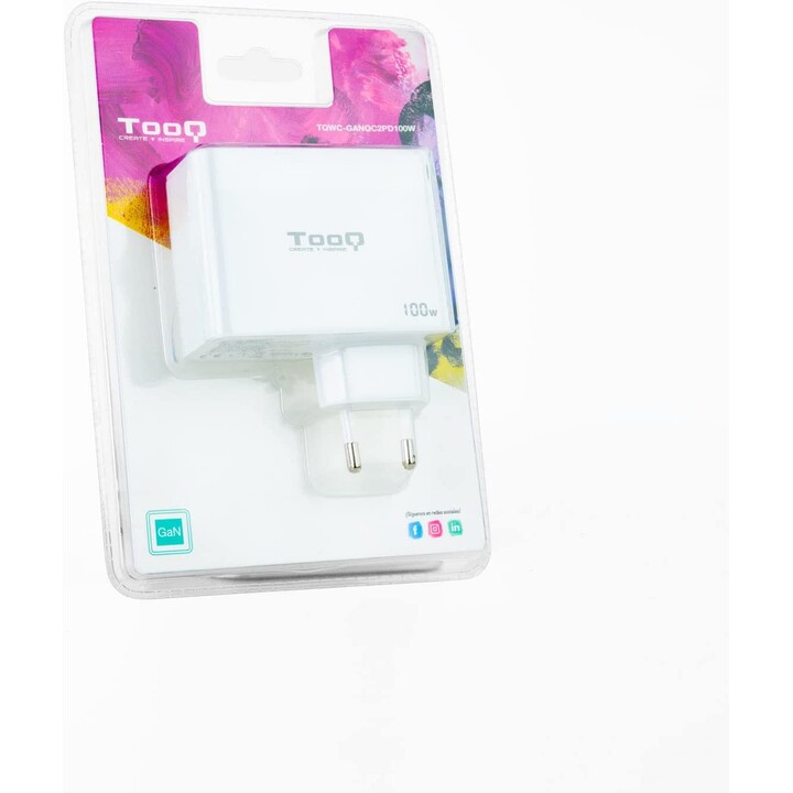 Caricabatterie da parete TooQ TQWC-GANQC2PD100W/ 2xUSB tipo C/ 1xUSB/ 100W