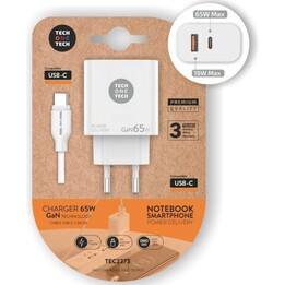Caricatore da parete Tech One Tech GaN PD TEC2273 / 1xUSB tipo C/ 1x USB/ 65W