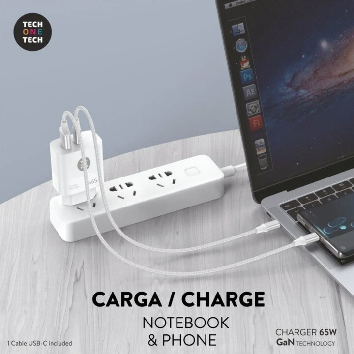 Chargeur mural Tech One Tech GaN PD TEC2273 / 1xUSB Type-C/ 1x USB/ 65W
