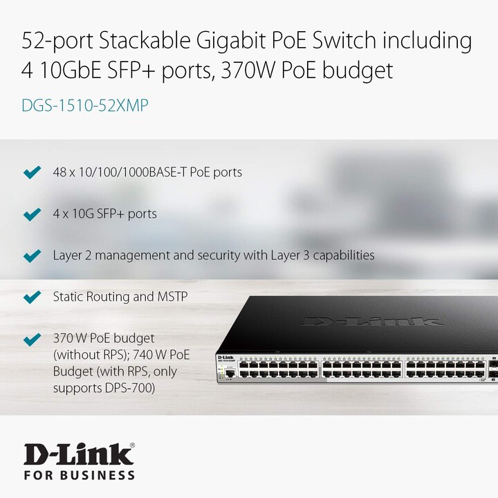 D-Link DGS-1510-52XMP - Switch Poe de 48 Puertos Gigabit