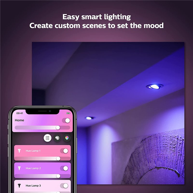 Lâmpada LED inteligente Philips Hue branca e colorida/ Base GU10/ 5,2 W/ 350 lúmens/ 2000K-6500K/ Philips Hue Bridge preciso