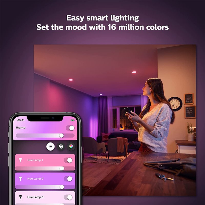 Lâmpada LED inteligente Philips Hue branca e colorida/ Base GU10/ 5,2 W/ 350 lúmens/ 2000K-6500K/ Philips Hue Bridge preciso