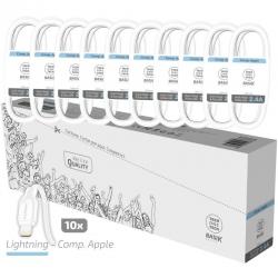 Pack 10 Câbles Lightning Tech One Tech Basik TEC2952/ USB Mâle - Lightning Mâle/ 1m/ Blanc