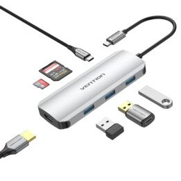 Docking USB Type-C Vention TOJHB/ 1xHDMI/ 3xUSB/ 1xUSB Type-C/ 1xKartenleser/Grau