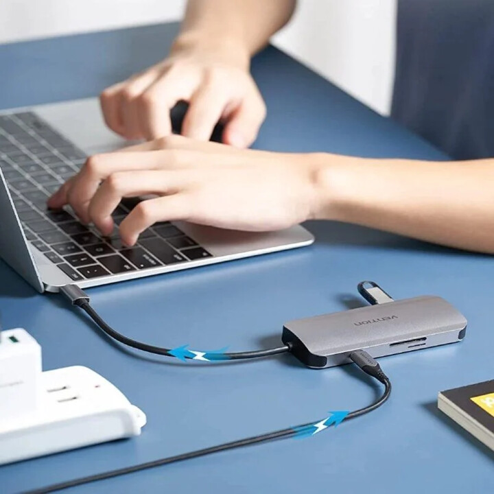 Docking USB Type-C Vention TOJHB/ 1xHDMI/ 3xUSB/ 1xUSB Type-C/ 1xCard Reader/ Cinza