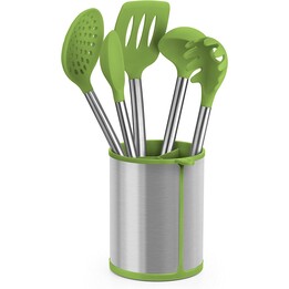 SET 5 USTENSILES PRÉALABLE BRA A197011 - BOTE PORTA USTENSILES - SPATULE - CUILLÈRE À PÂTES - POT - SKIMMER - SEAU