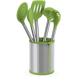 Set 5 Utensilios Bra Prior A197011/ Bote Porta Utensilios/ Espátula/ Cuchara/ Pasta/ Cazo/ Espumadera/ Cucharón