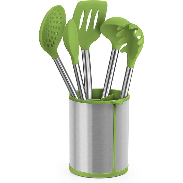 Set 5 Utensilios Bra Prior A197011/ Bote Porta Utensilios/ Espátula/ Cuchara/ Pasta/ Cazo/ Espumadera/ Cucharón