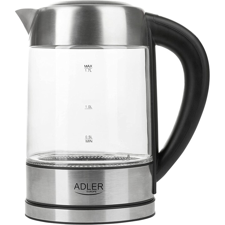 Adler AD 1247 NEW bouilloire 1,7 L 2200 W Noisettes, Acier inoxydable, Transparent