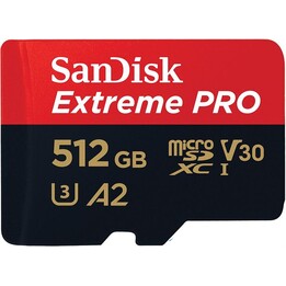 SanDisk Extreme® PRO 512GB (scheda di memoria flash microSDXC con adattatore SD UHS-I U3, A2, Classe 10, Velocità video Classe 3