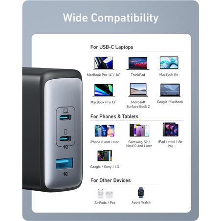 Anker 736 Nano II/ 1xUSB-A/ 2xUSB Type-C/ 100W Wall Charger