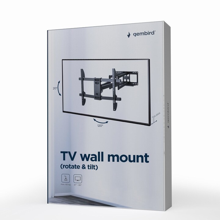 Gembird WM-80ST-02 Full Motion TV Wall Mount, 37" - 80" (60kg)