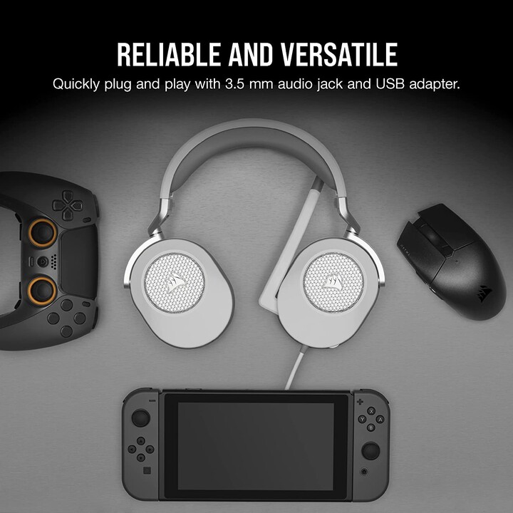 Fone de ouvido para jogos portátil Corsair Hs65 surround com fio branco