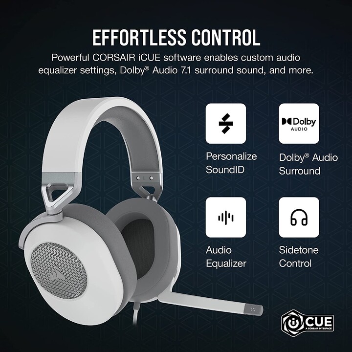 Fone de ouvido para jogos portátil Corsair Hs65 surround com fio branco