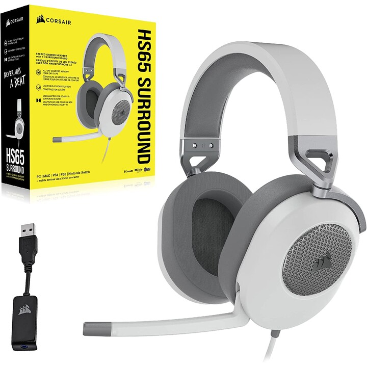 Corsair Hs65 Surround Auriculares Alámbrico De Mano Juego Blanco