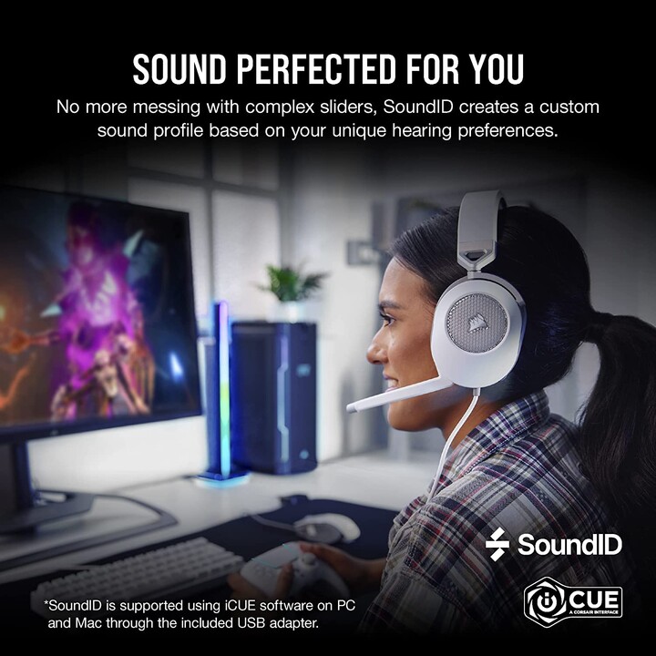 Fone de ouvido para jogos portátil Corsair Hs65 surround com fio branco