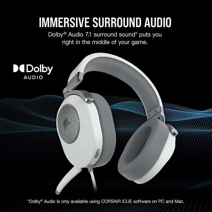 Fone de ouvido para jogos portátil Corsair Hs65 surround com fio branco