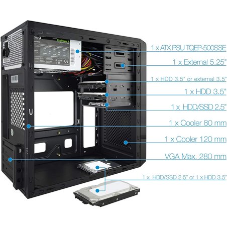 TooQ TQC-4735U3C-B Mini Tower Box with 500W Power Supply