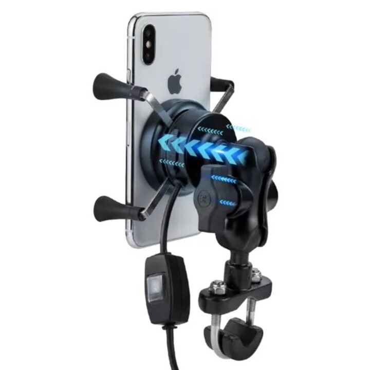MOTORRAD-TELEFONHALTER FREEDCONN MC7W MIT INDUKTIVEM LADEGERÄT + BM2R STEUERROHRBEFESTIGUNG