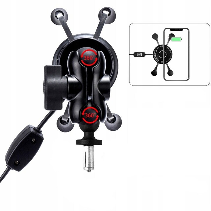 MOTORRAD-TELEFONHALTER FREEDCONN MC7W MIT INDUKTIVEM LADEGERÄT + BM2R STEUERROHRBEFESTIGUNG
