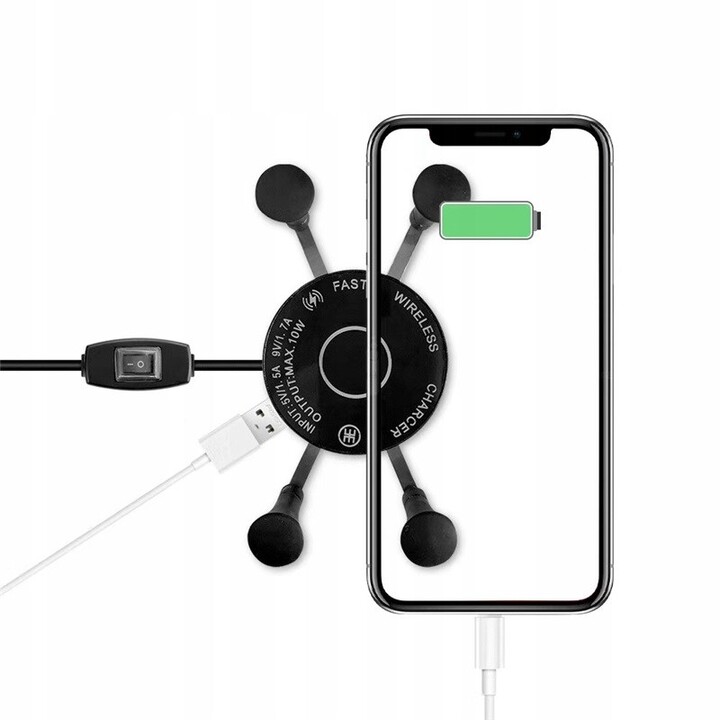 MOTORRAD-TELEFONHALTER FREEDCONN MC7W MIT INDUKTIVEM LADEGERÄT + BM2R STEUERROHRBEFESTIGUNG