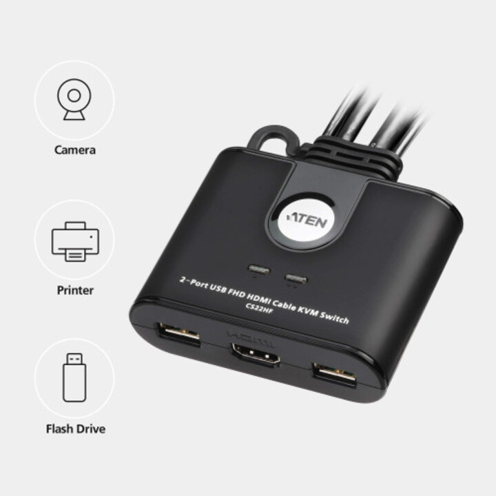Aten Switch Kvm USB Fhd Hdmi mit 2 Ports im Formatkabel