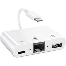 MICROCONNECT LIGHTNING MALE / RJ45 FEMALE ADAPTER + LIGHTNING FEMALE + USB WHITE