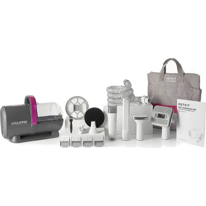 Kit per toelettatura animali domestici con aspirapolvere Kit aspirapolvere per toelettatura 5 in 1 nero