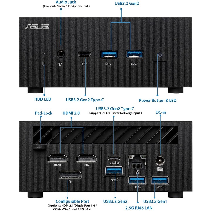 ASUS ExpertCenter PN52-BBR758HD Mini Ordenador Barebone AMD Ryzen 7 WiFi Negro