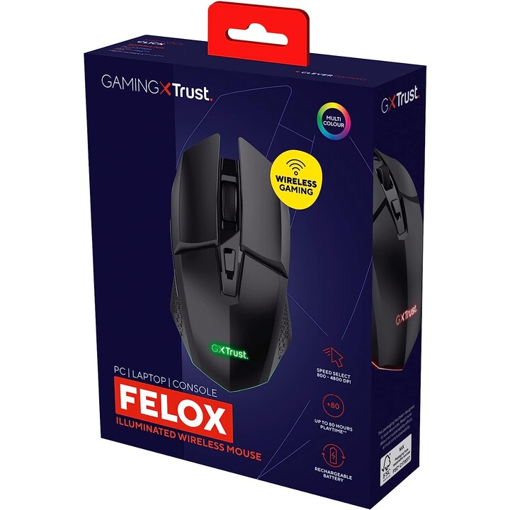 Trust Gaming GXT 110 Felox mouse gaming wireless illuminato nero