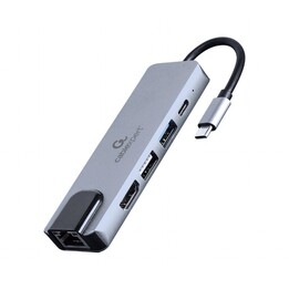 Gembird A-CM-COMBO5-04 Dock Station e dock station para laptop com fio USB 3.2 Gen 1 (3.1 Gen 1) Type-C Silver