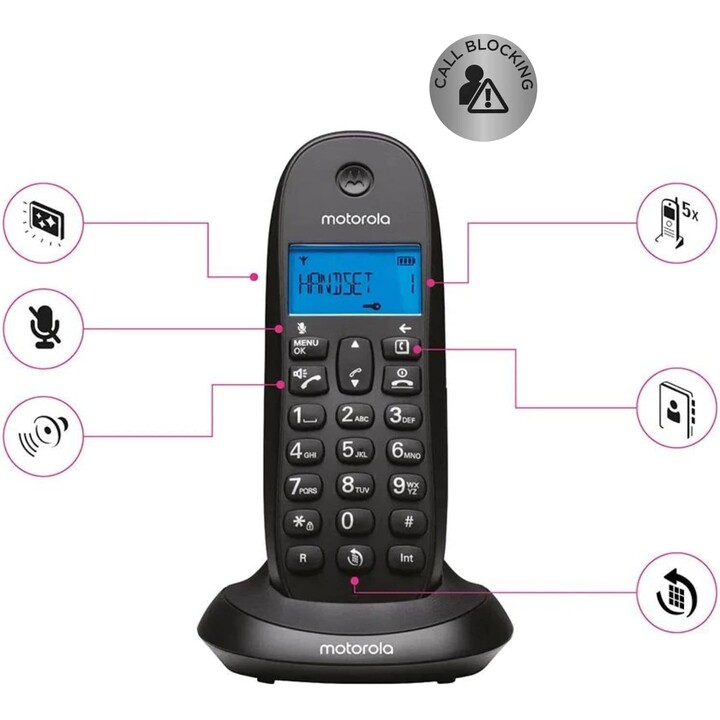 MOTOROLA C1001CB+ telefono cordless DECT nero