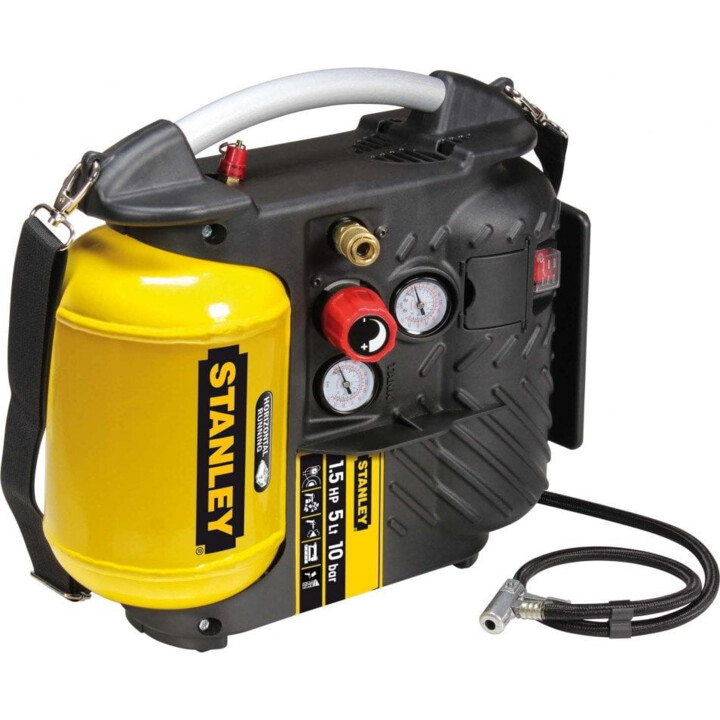 Stanley AIR-BOSS, Compresor de aire sin aceite 230V 1,5Km 5L, Profesional portátil, Negro