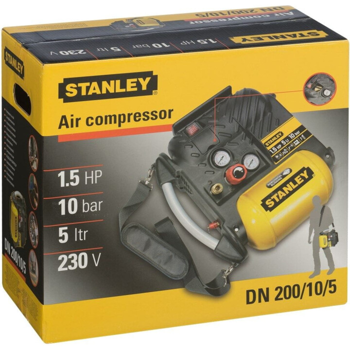 Stanley AIR-BOSS, Compresor de aire sin aceite 230V 1,5Km 5L, Profesional portátil, Negro