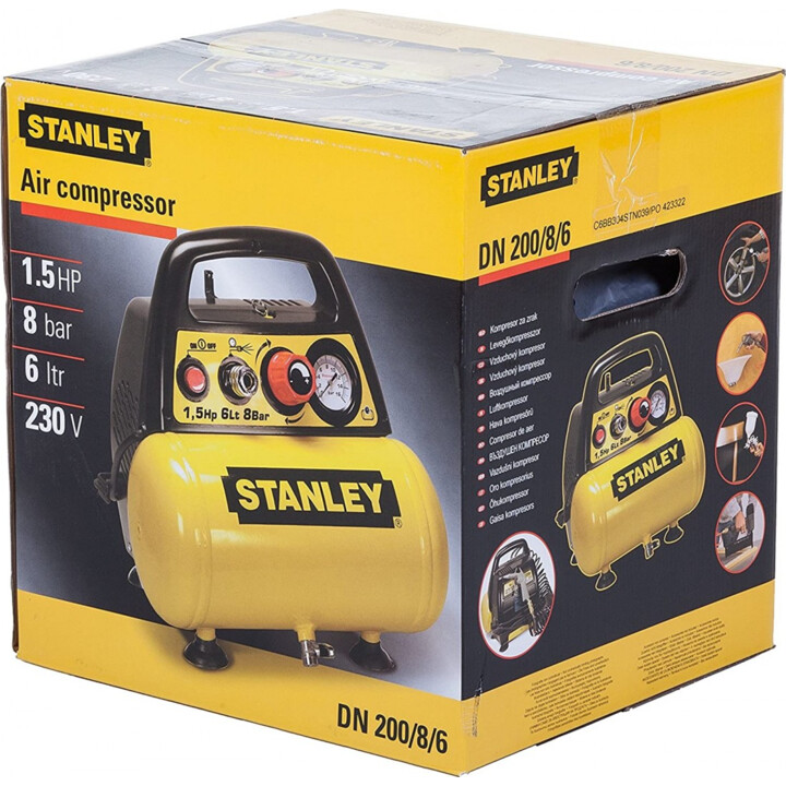 Stanley C6BB34STN039, Compresor sin aceite 230V 1.5HP 6L, Depósito de alta presión, Amarillo