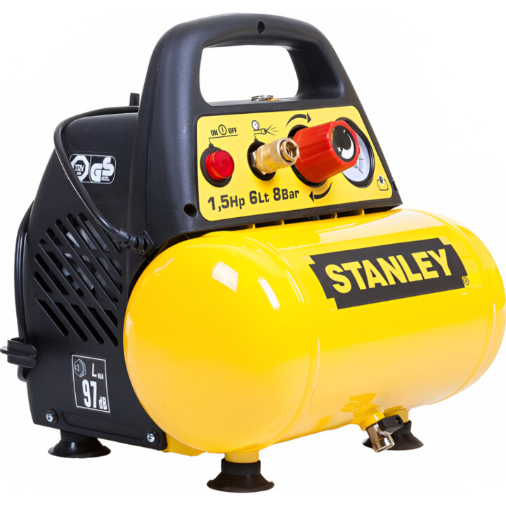 Stanley C6BB34STN039, Oil-Free Compressor 230V 1.5HP 6L, High Pressure Tank, Yellow
