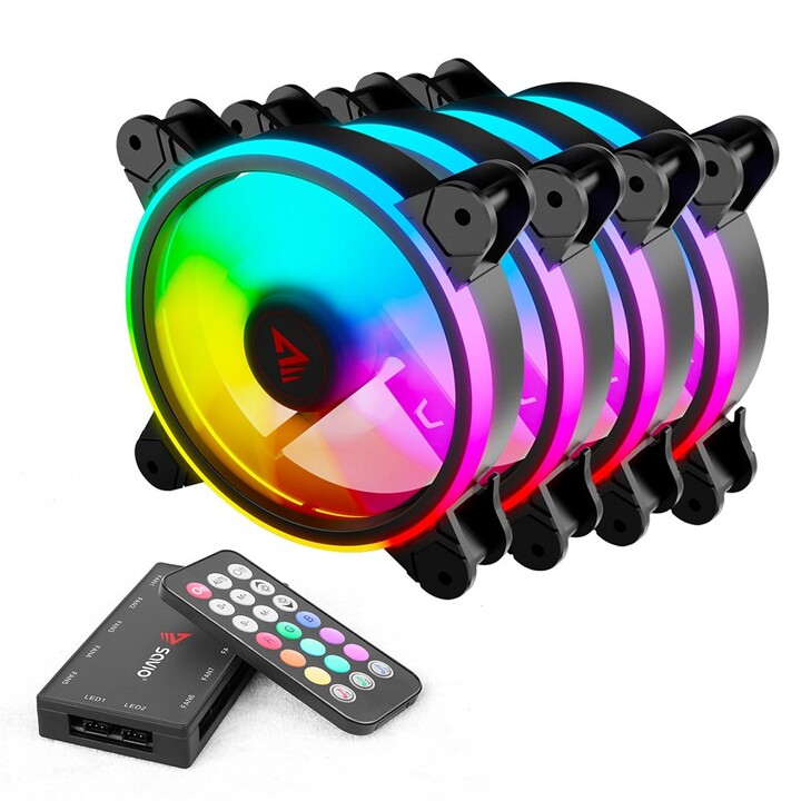 SAVIO FAN-01 Ventilador ARGB de 120 mm en pack de 4 unidades con controlador y mando a distancia