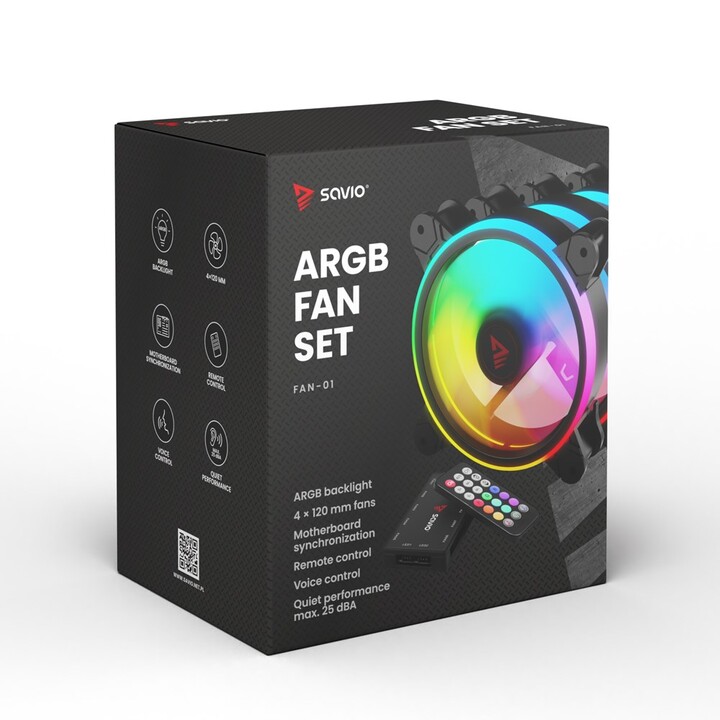 SAVIO FAN-01 Ventilador ARGB de 120 mm en pack de 4 unidades con controlador y mando a distancia
