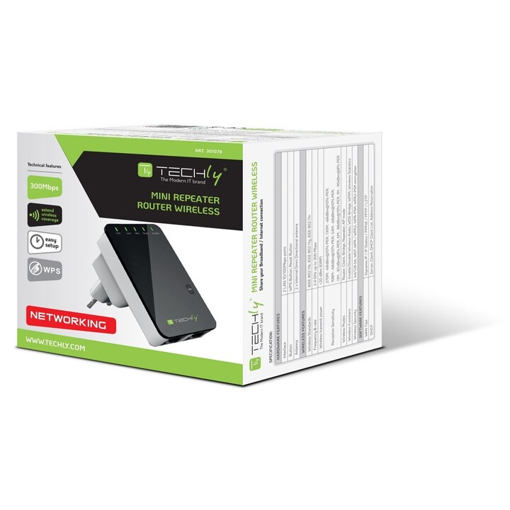 Techly I-WL-REPEATER2 Fast Ethernet Wireless Router Black,White