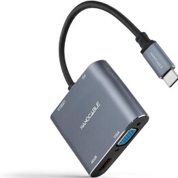 Nanocable 10.16.4304 Conversor/ USB tipo C macho/ HDMI 4K fêmea - VGA fêmea - USB tipo C PD fêmea - USB fêmea/ 15cm/ cinza