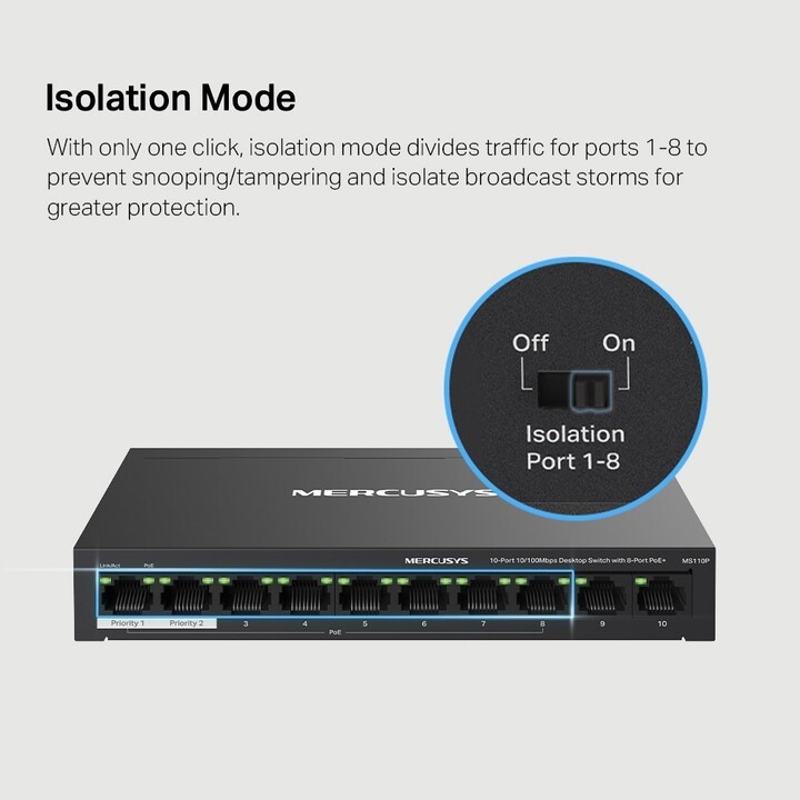 SWITCH MERCUSYS 10 PORTS 10-100 8POE