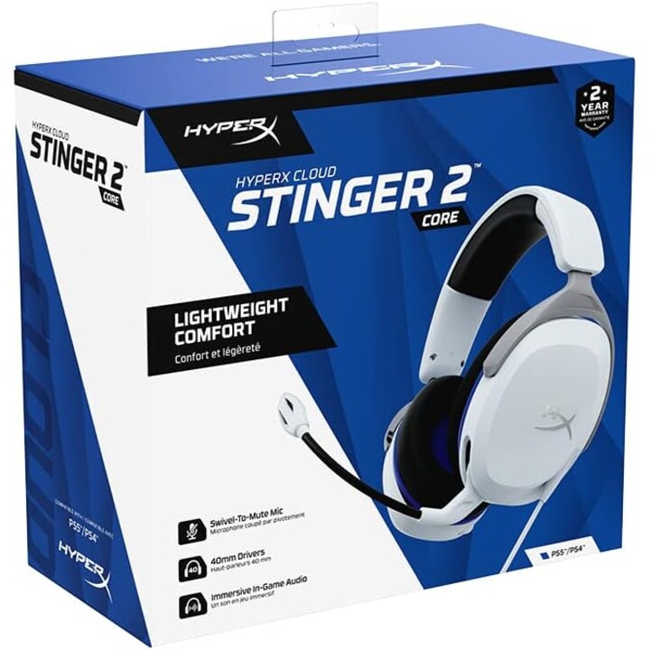Casque de jeu Hyperx Cloud Stinger 2 Core, PS, blanc