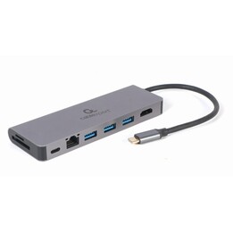 Gembird A-CM-COMBO5-05 Adaptateur multiport USB Type-C 5-en-1 (Hub + HDMI + PD + lecteur de carte + LAN)