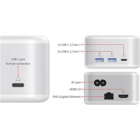 PowerDock - Adaptador de corriente USB-C GaN y estación de acoplamiento USB-C de 5 puertos - Blanco