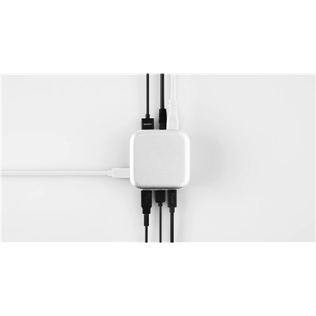 PowerDock - Adaptador de corriente USB-C GaN y estación de acoplamiento USB-C de 5 puertos - Blanco