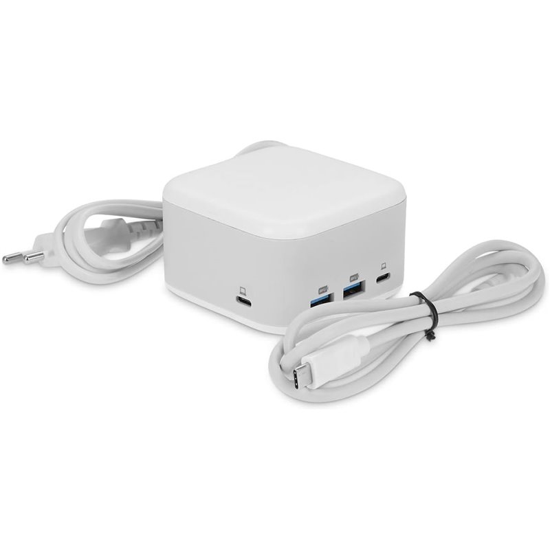 PowerDock - Adaptador de corriente USB-C GaN y estación de acoplamiento USB-C de 5 puertos - Blanco