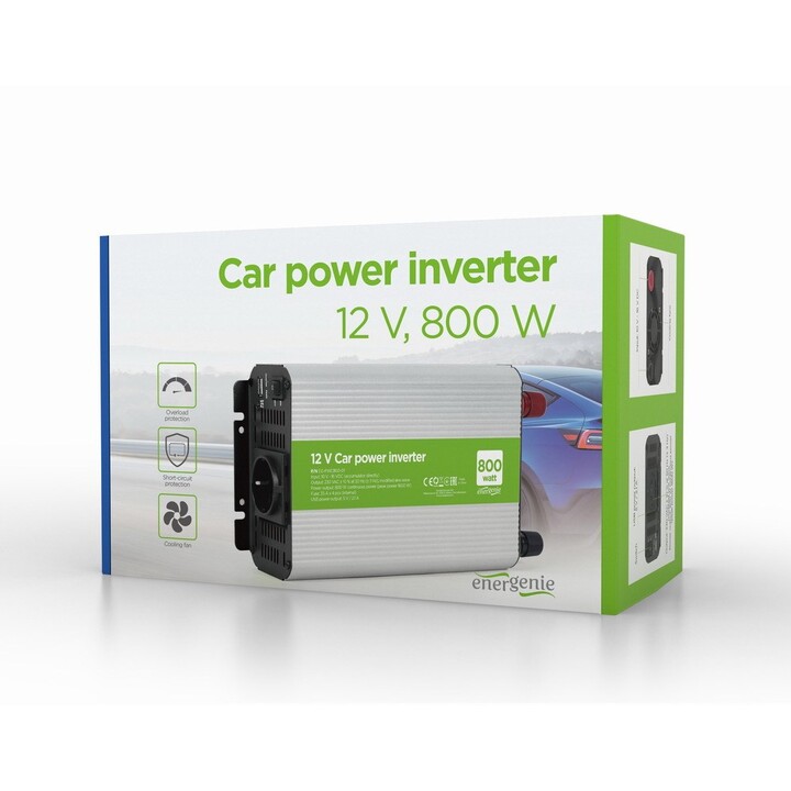 EnerGenie EG-PWC800-01 Alimentatore e Inverter Auto 800W Alluminio, Nero