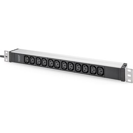 Régua de distribuição Digitus, 12 tomadas C13, 1U, 250VAC, 50/60Hz, 10A, com interrutor de proteção de linha Preto, Prata